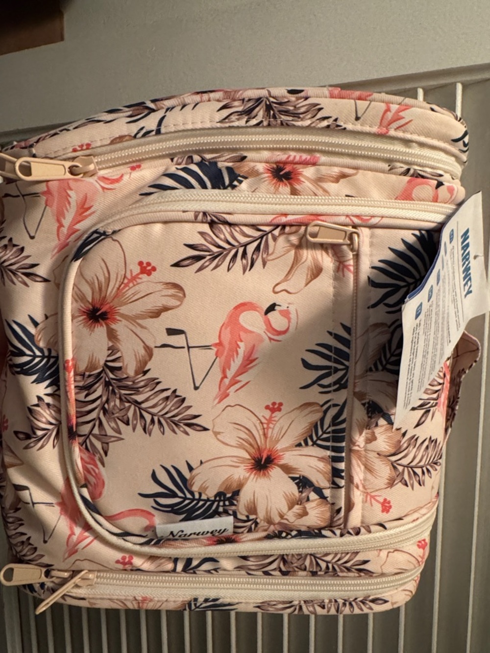 Hanging Floral Toiletry Organizer - Pink and Cream
